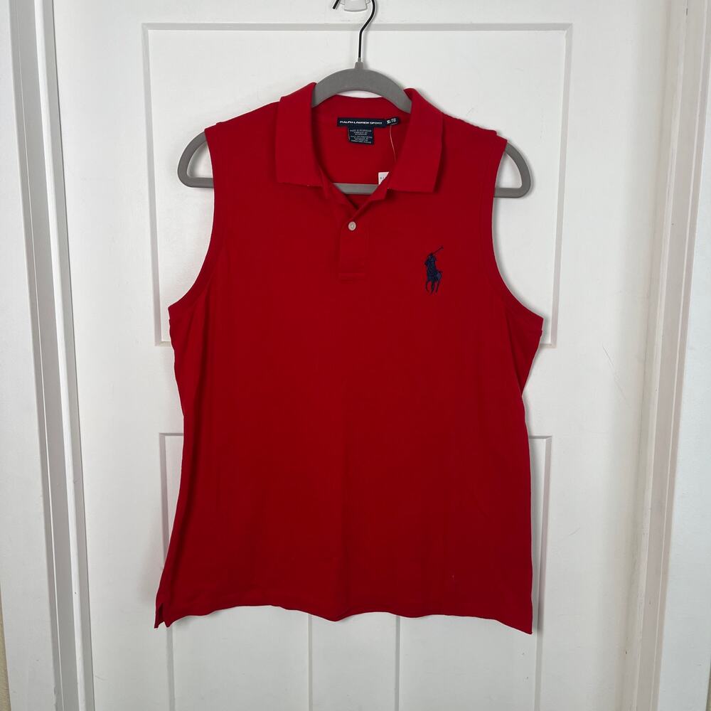 Ralph Lauren Sport Red Polo Tank Top Navy Logo Stripe Collar Womens XL NWT